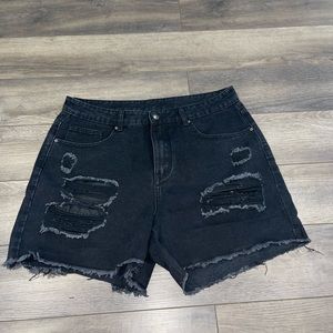 Black SHEIN ripped denim shorts